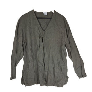 Vintage Marc Ware Shirt Womens Dress Medium Green Linen Cottagecore Lagenlook